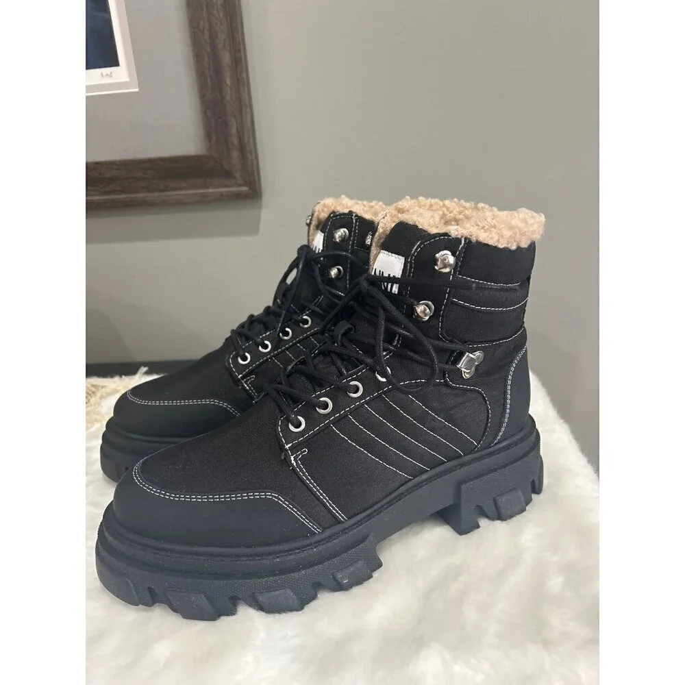 GANNI Lace Up Hiking Boots Black Womens Size 36